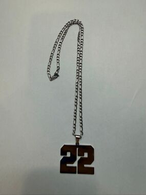 Number 22 Statement Pendant Necklace Silver-Tone Long Chain